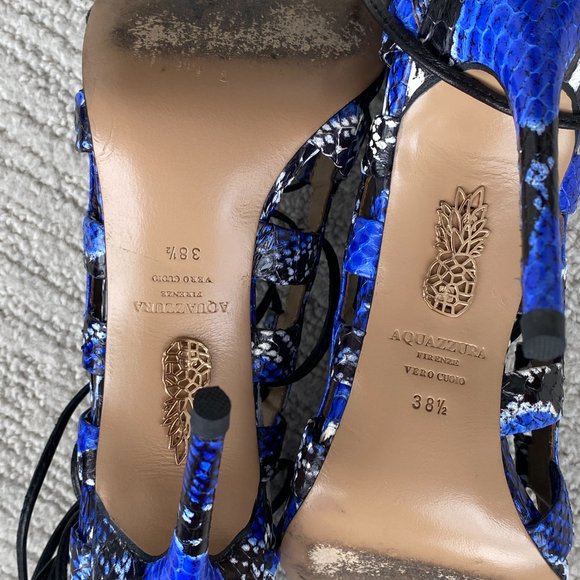 Cobalt and multicolor snakeskin Aquazzura sandals with covered heels - Picture 3 of 8